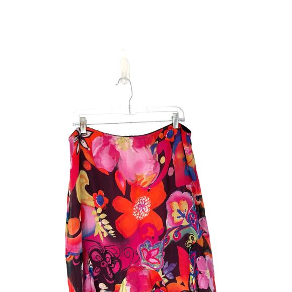 Chico's Skirt Pink Floral Bouquet Whimsical Y2K Fairy Semi Sheer Silk Medium - Picture 10 of 11